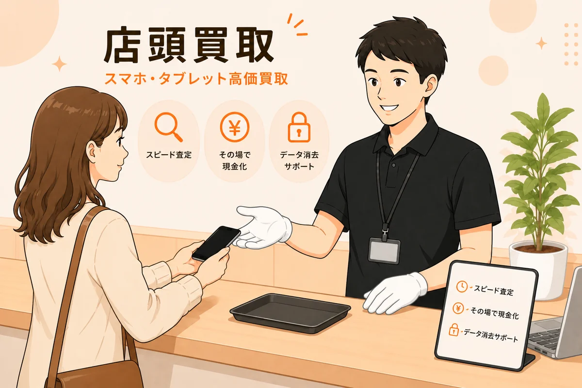 店頭買取：スピード査定、その場で現金化、データ消去サポート